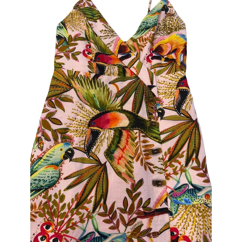 New FARM Rio Into The Jungle Mini Dress Pink Tropical Print Spaghetti Strap,Sml - Picture 6 of 16